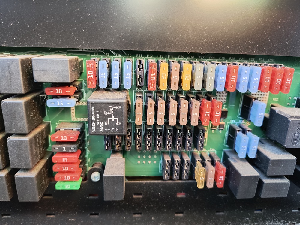 Close-up of vehicle electrical fuses